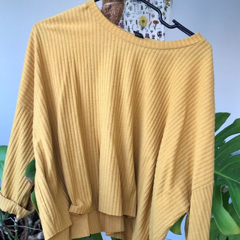 Ochre Yellow Ribbed Oversized Crop Top - Forever 21 Large Size